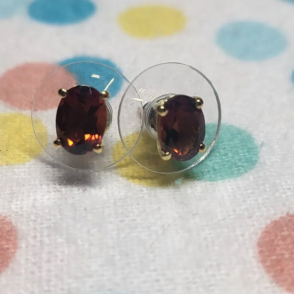 Red Citrine 18K Vermeil YG/ Sterling Silver Stud Earrings